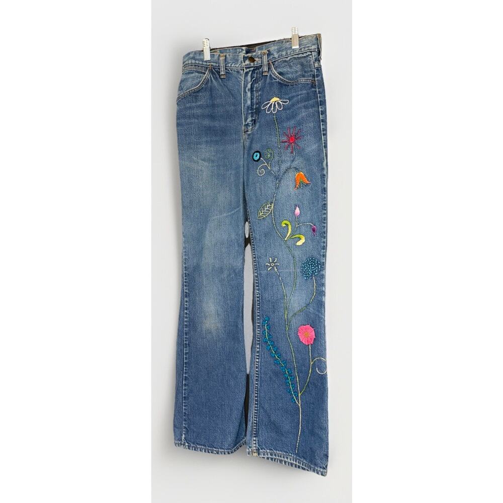 Wrangler Blue Embroidered Flare Jeans with Colorful Floral Accents